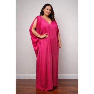 NWT Marina Rinaldi Duna Pink Cape Sleeve Caftan Maxi Dress Gown Italy Womens 20